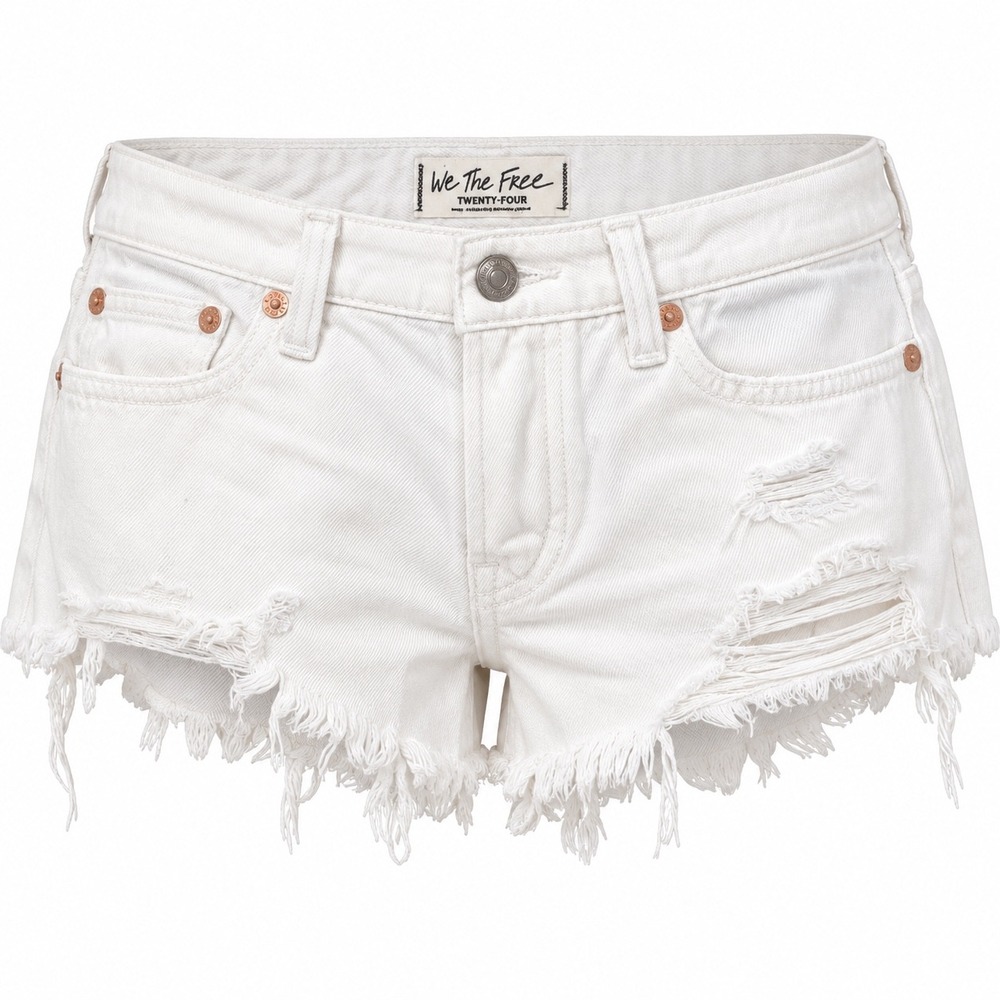 Free People We The Free White Distressed Denim Cutoff Shorts Size 24 Raw Hem